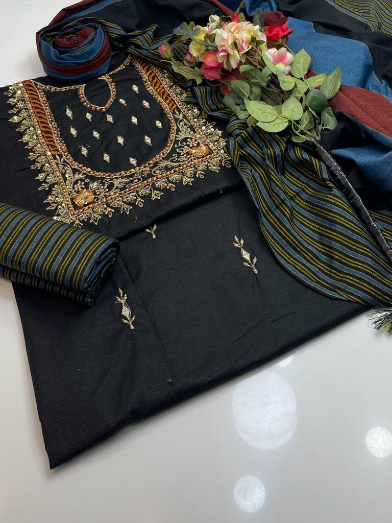 3-Piece Multani Khaadi Unstitched Suit with Handmade Beads