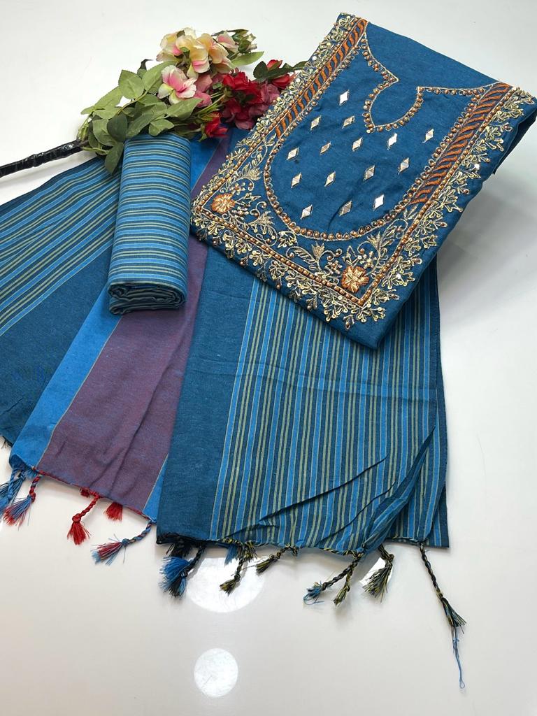 3-Piece Multani Khaadi Unstitched Suit with Handmade Beads