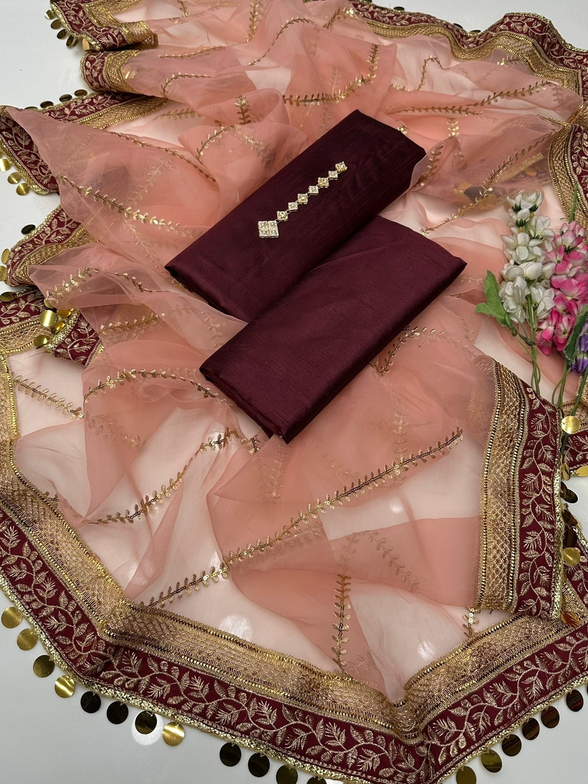 Kataan Silk Party Wear Suit with Organza Dupatta