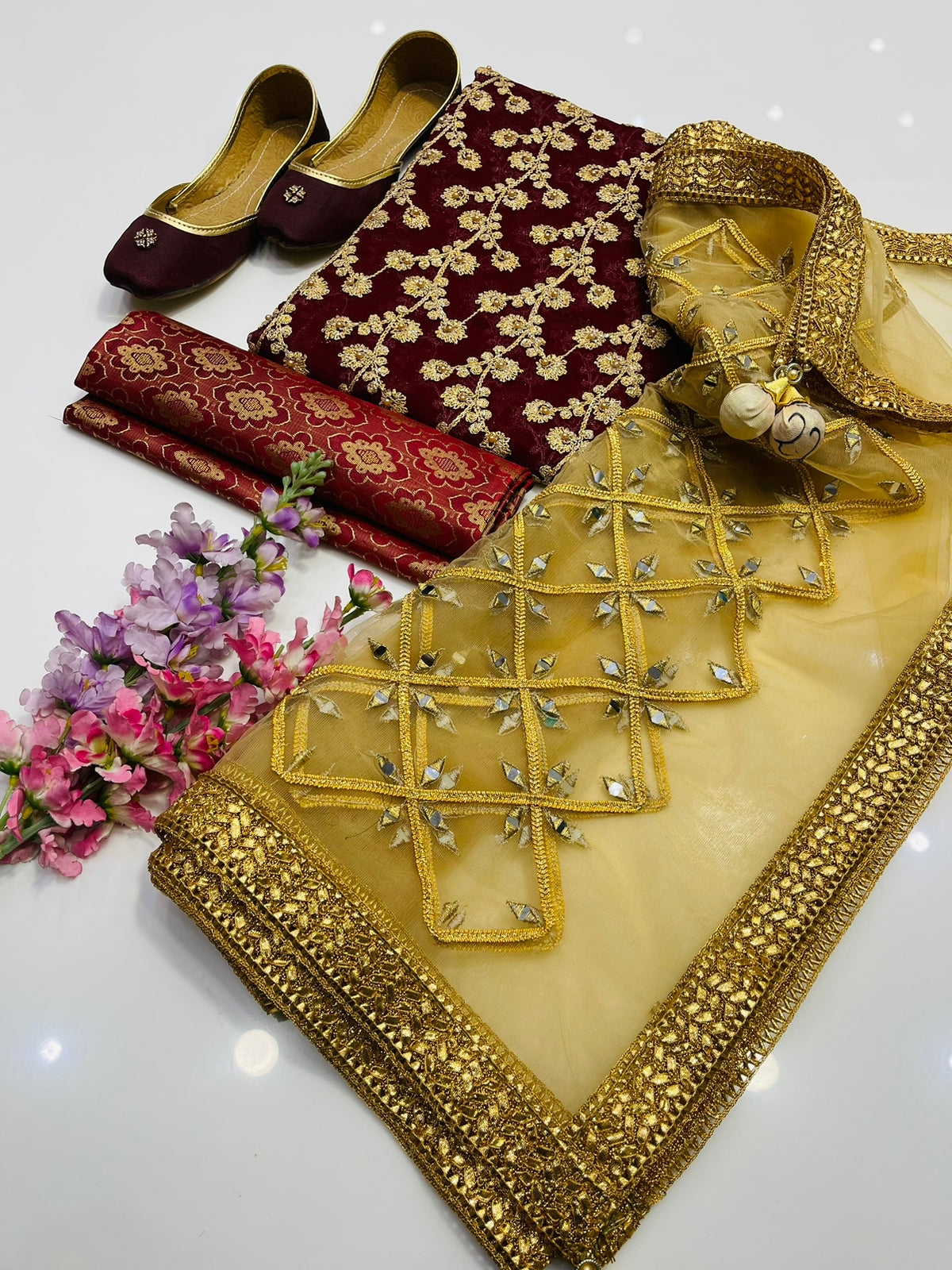 Exquisite Wedding Wear Dress with Crinkle Nag Jaal & Jamawar