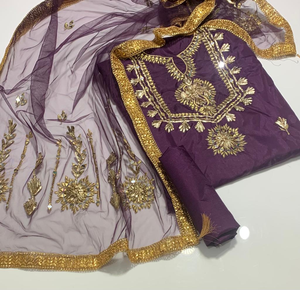 Kataan Silk Suit with Net Kinari Work Dupatta